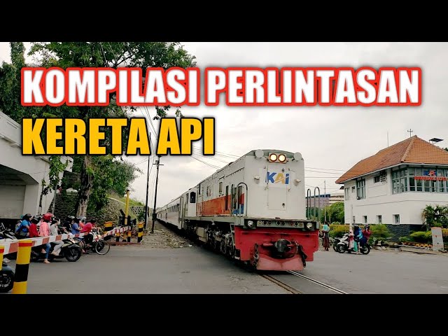 Kompilasi Kereta Api di Palang Pintu Kereta Api Stasiun Surabaya Kota