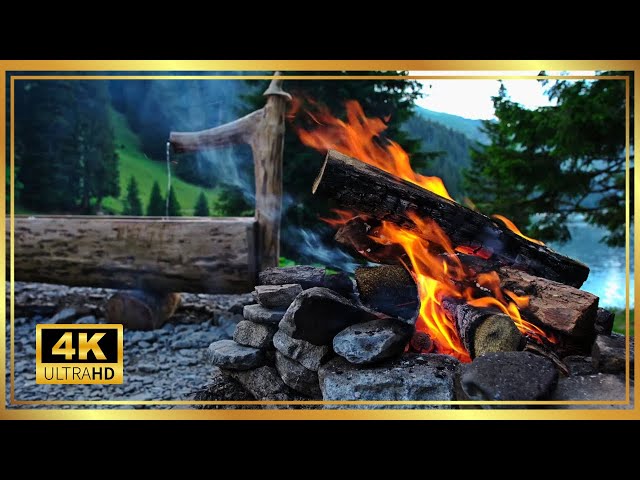 Nature Sounds by the Lake: Campfire and Fountain Sounds 🌲 Supporting Relaxation and Sleep