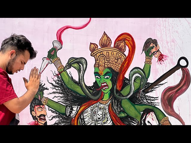 How To Draw ? Maa Kali Wall painting Art Tutorial 🎨🙏❤️  #maadurga #arttutorial #wallpainting