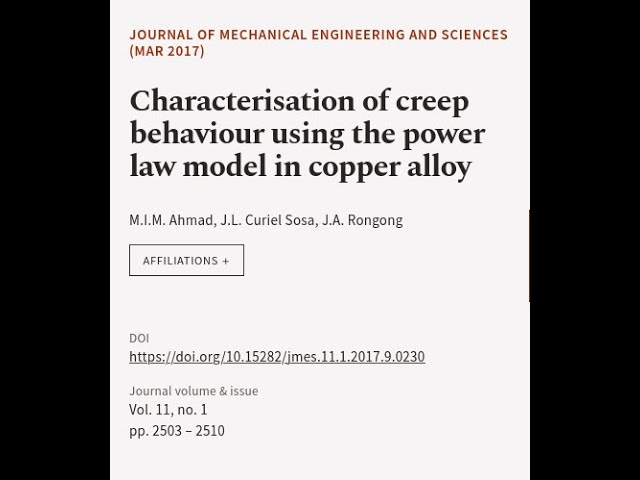 Characterisation of creep behaviour using the power law model in copper alloy | RTCL.TV