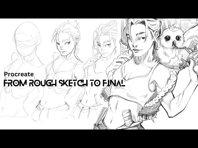 From rough sketch to final stage - draw with me character design  ASMR + music