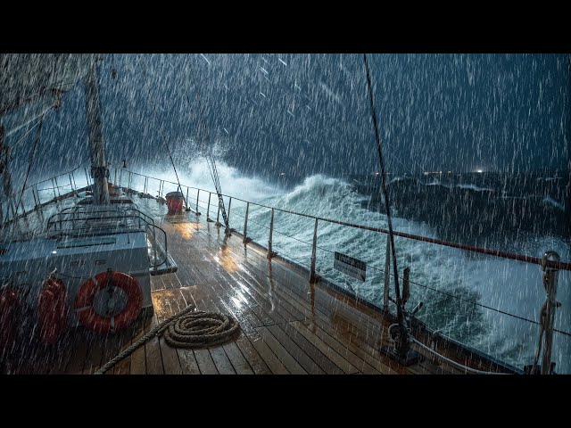 Heavy rain on the boat reduces insomnia and deepens sleep - 휴식과 정신 집중을 위한 바다 폭풍우의 밤 백색 소음