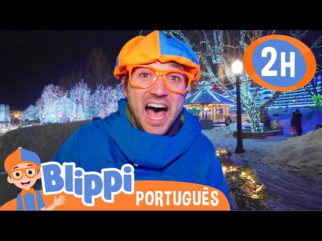 Blippi Visita uma Fazenda de Renas! | MARATONA DE NATAL DO BLIPPI! | Vídeos Educativos em Português