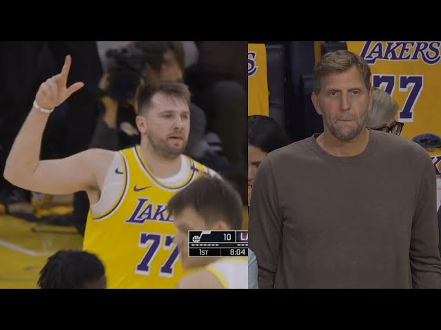 Luka Doncic first bucket in Lakers debut with Dirk Nowitzki in attendance