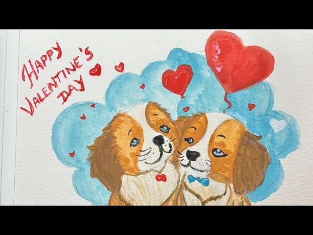 🐶💕Puppy Love: Adorable Watercolor Illustration of Two Puppies🎨#art #trending #drawing #valentinesday