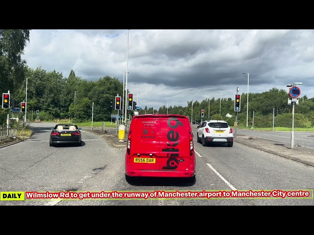 Wilmslow Rd to under the runway of Manchester airport to Manchester City centre