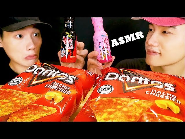 ASMR DORITOS CHIPS with SPICY FIRE SAUCE (FUNNY MOMENTS) | TANTAN Twins ASMR