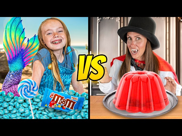 Eating Only One Color for 24 Hours! Mermaids vs Vampires!