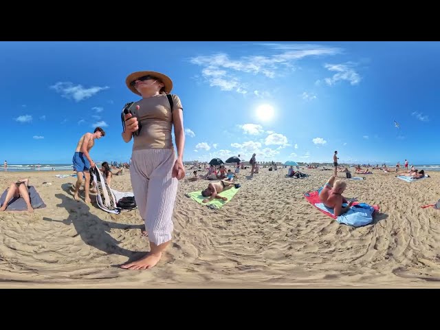 VR 360° Beach Walking |Look Around Pinedo Beach 7 07 2024 | 60 FPS