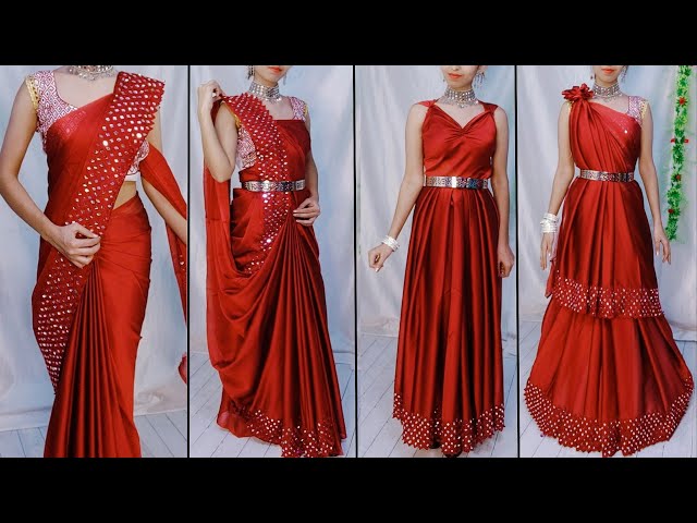 5 ELEGANT DRAPING OF PLAIN SAREE|GOWN STYLE SAREE DRAPING|STEP BY STEP|HINDI|GLAMBEAUTYY'S