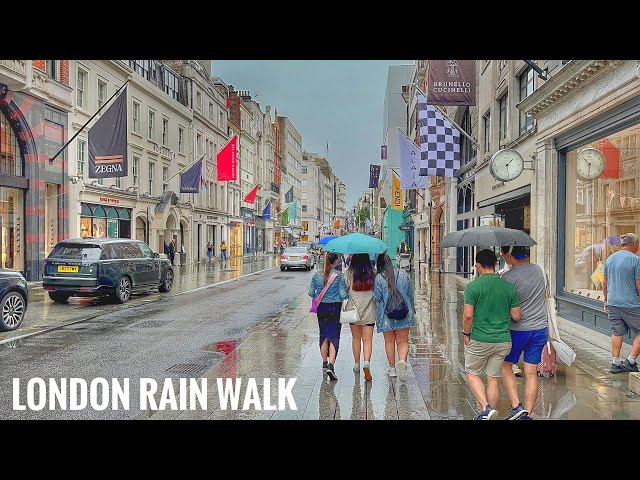 London Rainy Walk Tour | 4K HDR Virtual Walking Tour around the City | London Summer Street Walk