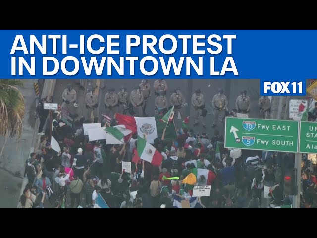 Anti-ICE protesters shut down 101 Freeway in downtown LA