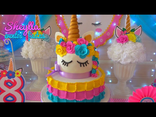 UNICORNIO, arco iris, decoración temática de unicornios para niñas, con torta y  bocaditos