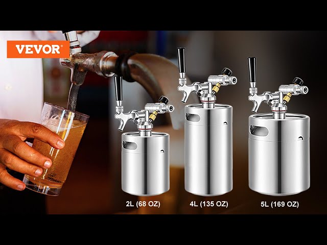 VEVOR Beer Mini Keg 68 Oz, Mini Keg Growler w/Tap Faucet, Pressurized Growler 304 Stainless Steel