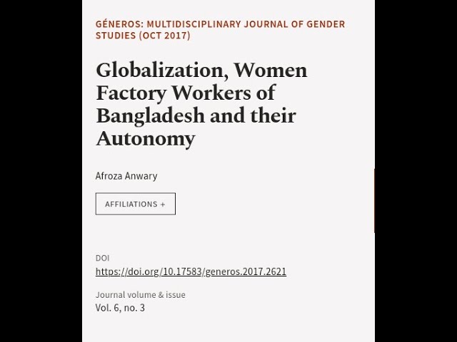 Globalization, Women Factory Workers of Bangladesh and their Autonomy | RTCL.TV