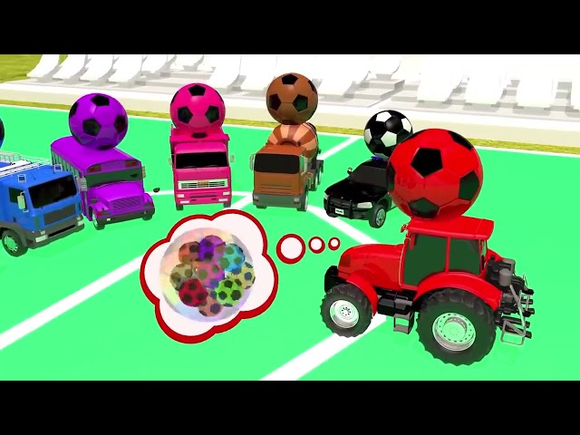 Learn Colors with Street vehicle and Surprise Soccer Ball in Magic Water Slide for kids