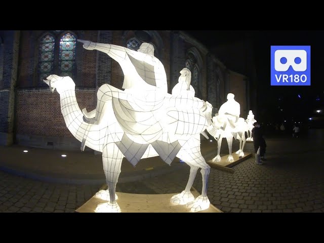 3D 180VR 4K Three wise men from the East are riding camels to the baby Jesus.