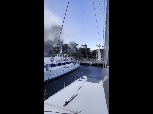 Fire that leveled some parts of historic Lahaina is seen from the ocean