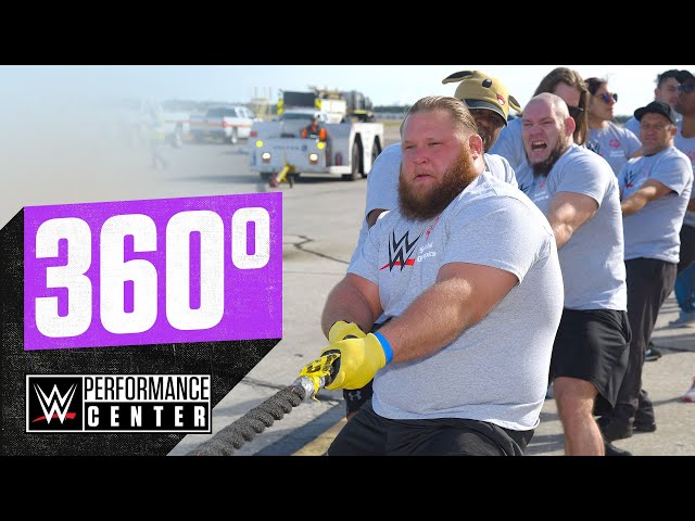 360° tug-of-war with a jetliner pulled by NXT Superstars