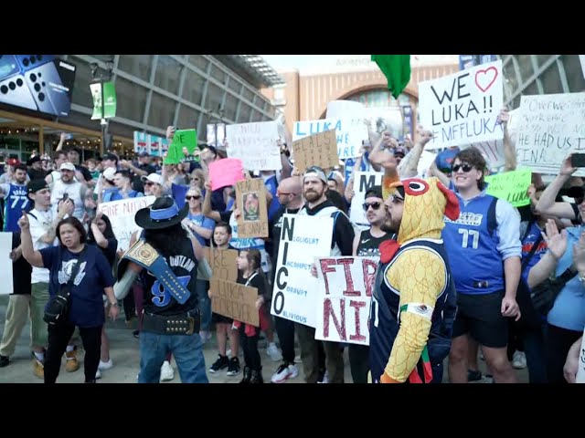 'SELL THE TEAM!' Dallas Mavs fans gather outside of the AAC to protest the Luka Doncic trade