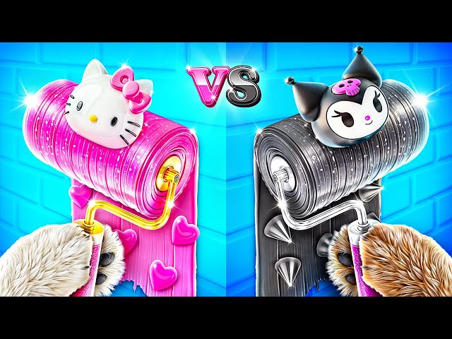 One Colored Dog House Challenge! Hello Kitty vs Kuromi!