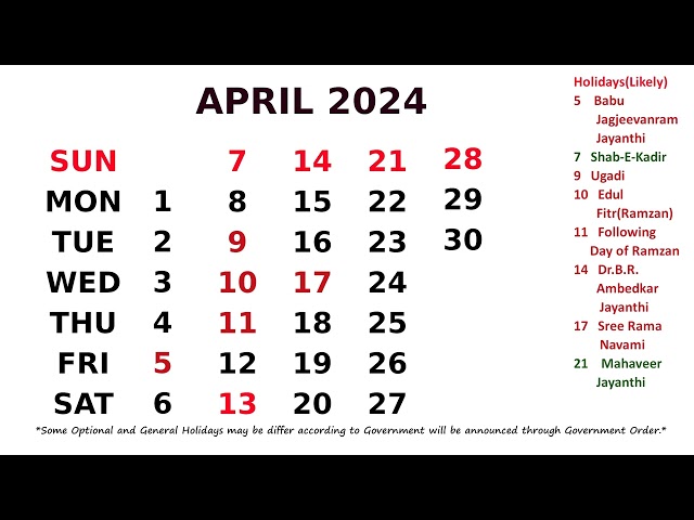 Calendar April 2024