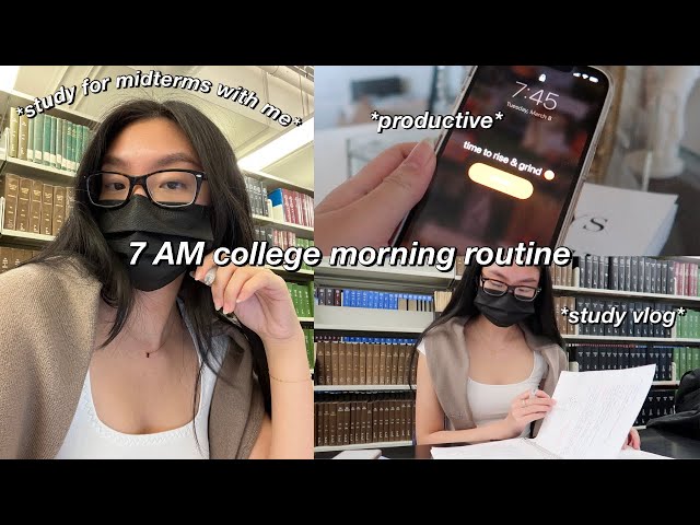 STUDY VLOG | 7 AM productive college morning routine 2022 & 7 hr study vlog on campus 🔆