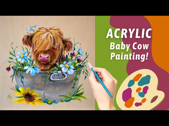 CUTE Baby Highland COW PAINTING! Traceable Available! By: Annie Troe