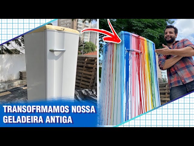 TRANSFORMAÇÃO COMPLETA da nossa GELADEIRA ANTIGA - Reforma da LAJ E GOURMET