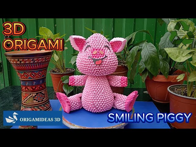 Smiling piggy in 3D origami with reusable paper | Cerdito sonriente | Origamideas 3D