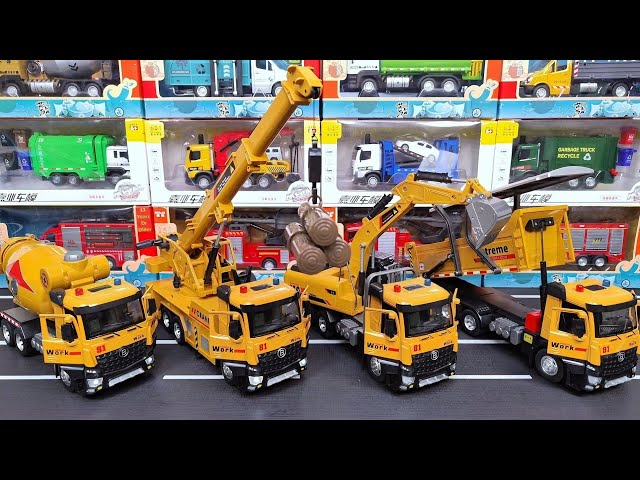 Diecast Trucks Of Construction Vehicles : Mixer Truck, Crane Truck, Excavator, Dump Truck