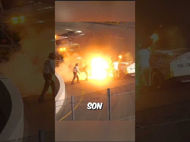 Father rescues son from race car after fiery crash! #news #shorts