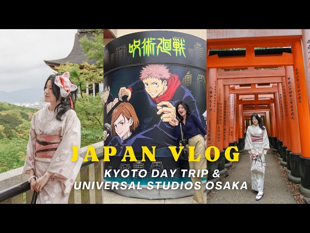 japan travel vlog ⛩️: kyoto day trip, renting kimonos, universal studios osaka 🌍