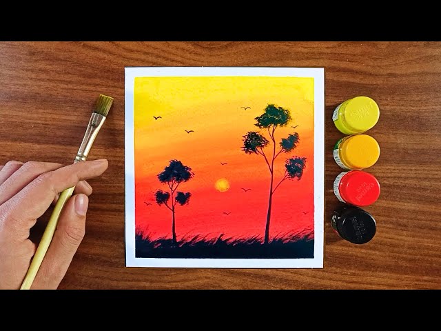 Easy sunset painting with poster colours | Watercolour painting | painting