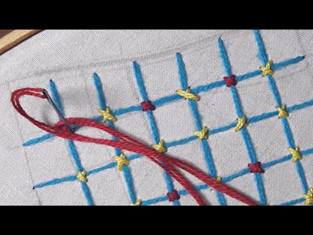 hand embroidery: part - 22 net stitch cross pattern design| nakshi kantha design video tutorial