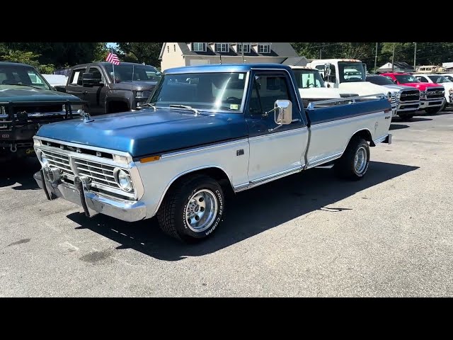 Walk round video 1973 ford F100 pickup truck non restored 302 v8 with ac lightly modified