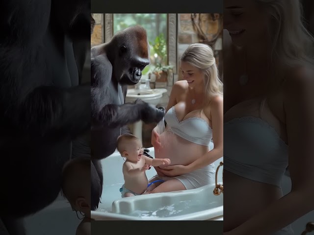 Gorilla bathes baby