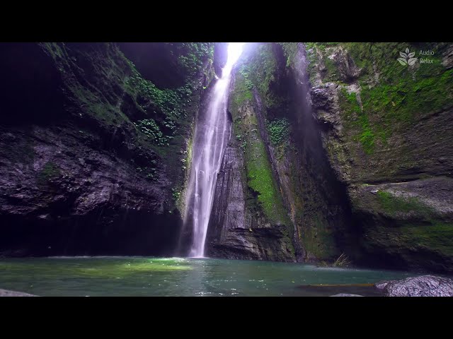 Soothing sounds of mountain waterfall in gorge (Nature Sounds for sleep) white noise for study.