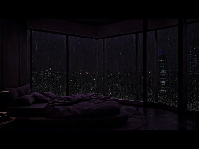 NYC At Night💦⚡Rain Outside Luxury Apartment | Sleep Well After 10 Min Watching The City Rainstorm