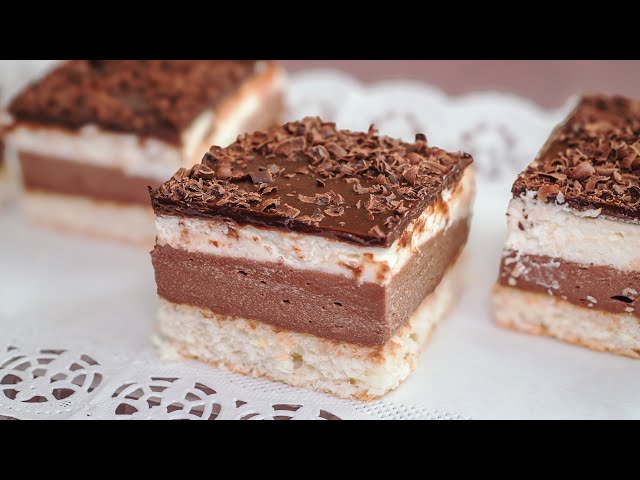 Coconut slices with pudding and whipped cream (subtitles) Video Recipe | Good Recipes from Agi