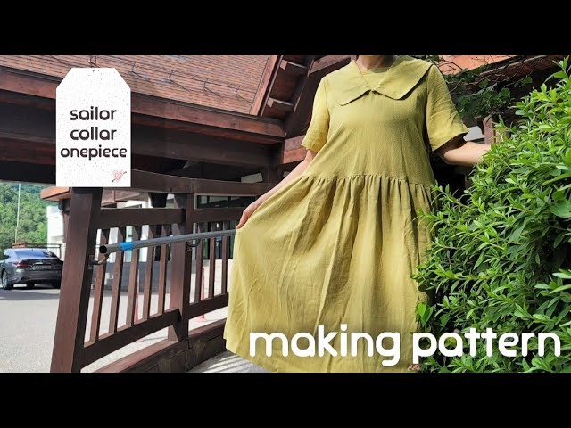 [eng sub] Linen dress, sailor color dress pattern making (sailor color, sleeve pattern)