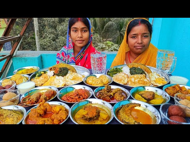 gold chingri, chicken curry, pabda fish,egg posto, egg pouch, paturi challenging video.. punishment🤮