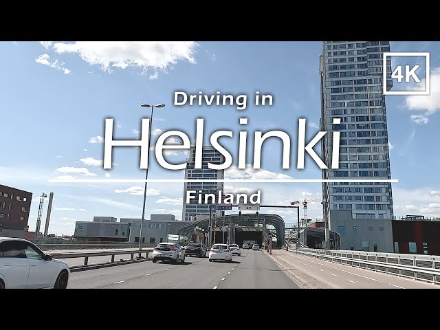 Driving to Helsinki city center and promenade, Finland - 4K