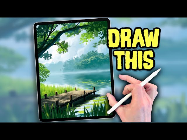 PROCREATE Landscape Drawing Tutorial in EASY STEPS - LAKE JETTY