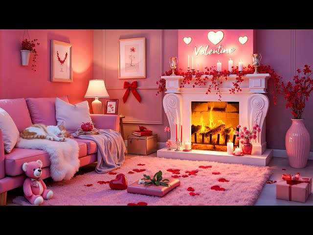 Cozy Valentine's Day Fireplace Ambience ♥️ Instrumental Valentine Music🌹Valentine Background Music