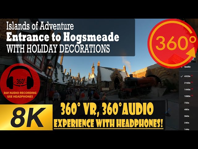 Islands of Adventure Early Morning Walking Tour to Hogsmeade [8K 360 VR] holiday lights!