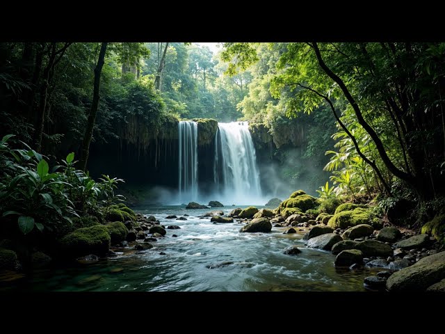 4K Mountain River Waterfall Flowing 24/7. River Water Stream Sounds, Nature White Noise for Sleeping