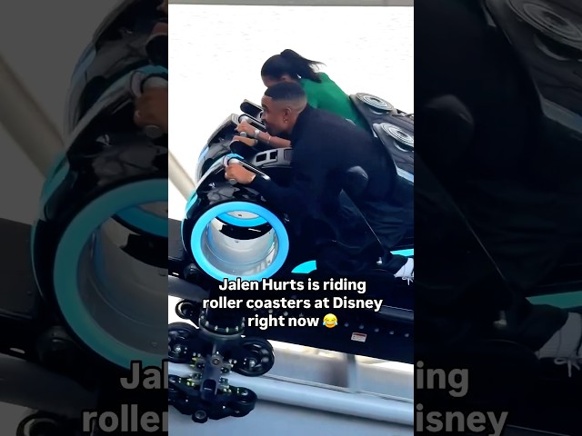 Jalen Hurts Eagles Superbowl MVP is riding roller coasters at Disney World right now 😂 Tron Walt LL