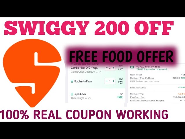 swiggy 200 off + free food || swiggy coupon code today || new offer