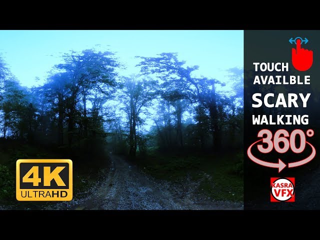 Scary walking 360 degree video VR movie clip in 360 degree view. a great virtual reality